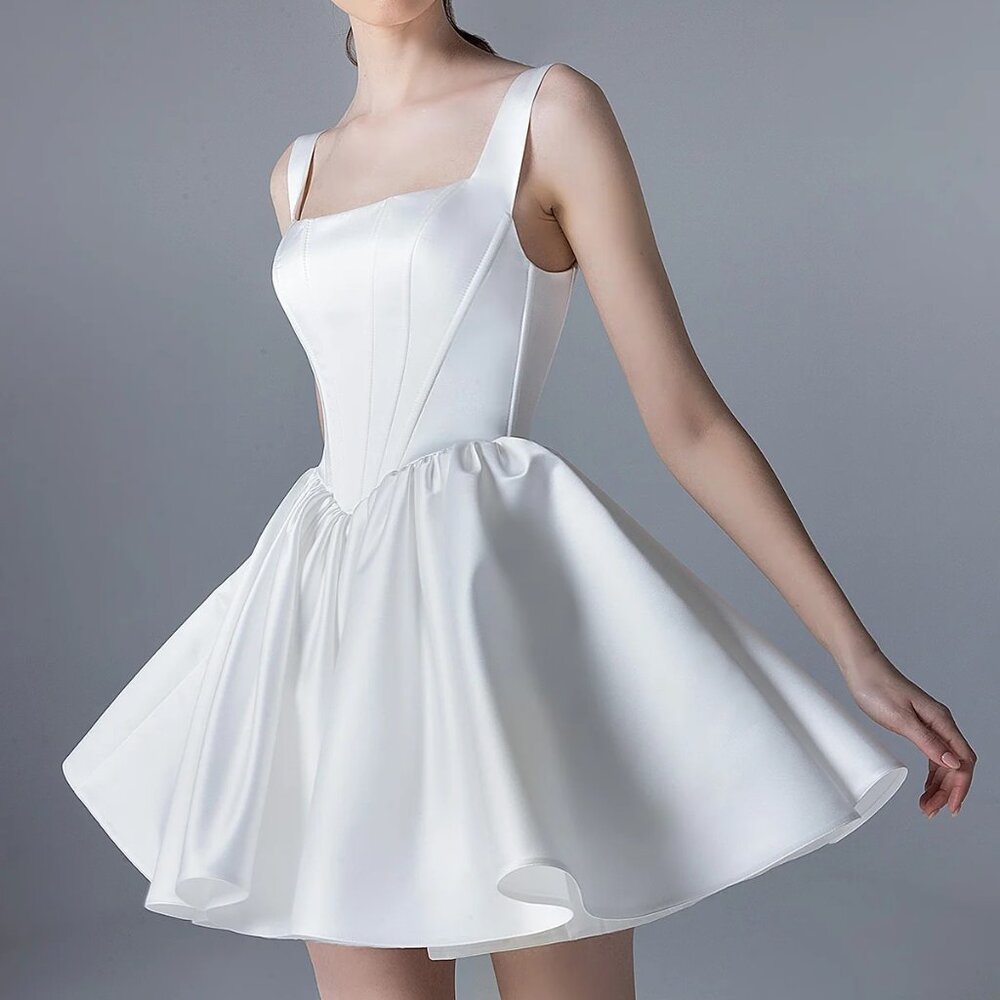 Short Satin Cocktail Wedding Dress